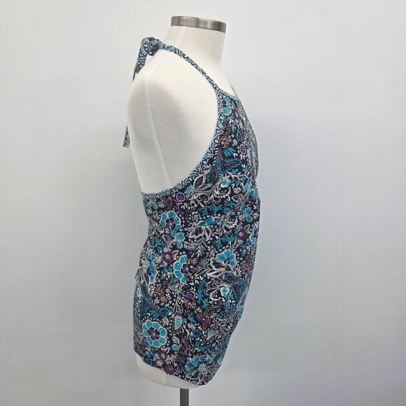 Merona Womens Halter Style Floral Tankini Swim Top w/Tie Back Neck Size L Beach - Picture 2 of 12